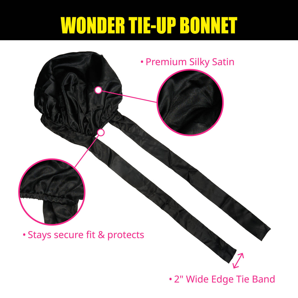Wonder Wig Tie-Up Bonnet - Black